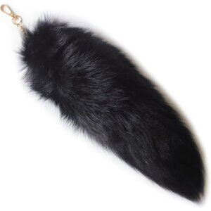 ⚡Black Fluffy Sunny Fox Tail Fur Cosplay Toy Handbag Key Chain Ring Hook Tassels